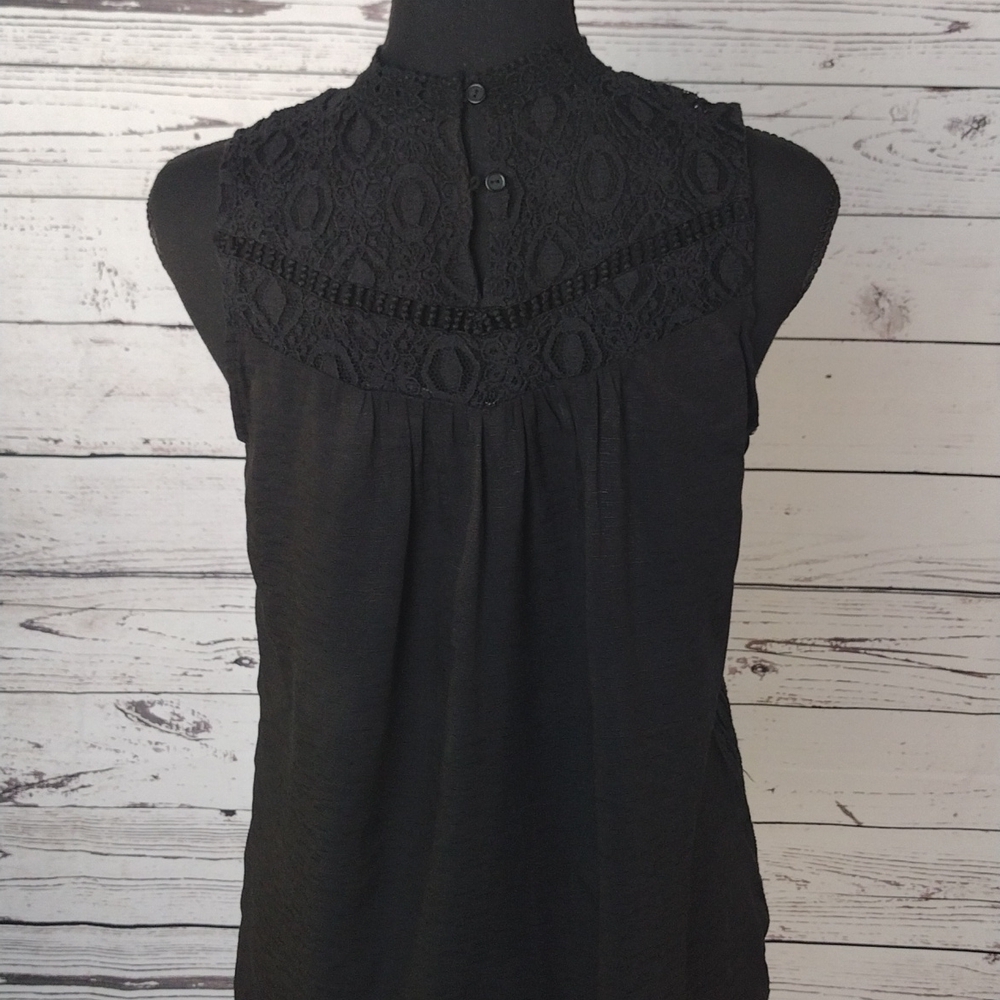 Doe & Rae Black Lace & Linen- Like Sleeveless Blouse sz. S #485 - Picture 6 of 9
